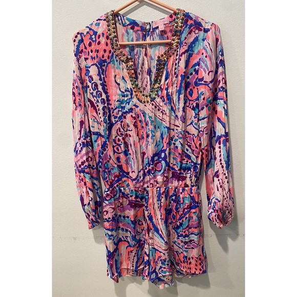 Lilly Pulitzer Ariele Beaded Romper Jumper Long Sleeve Size Small - Picture 1 of 7